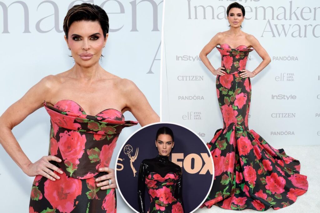 Lisa Rinna shows off a rose-print dress that was also worn by Kendall Jenner