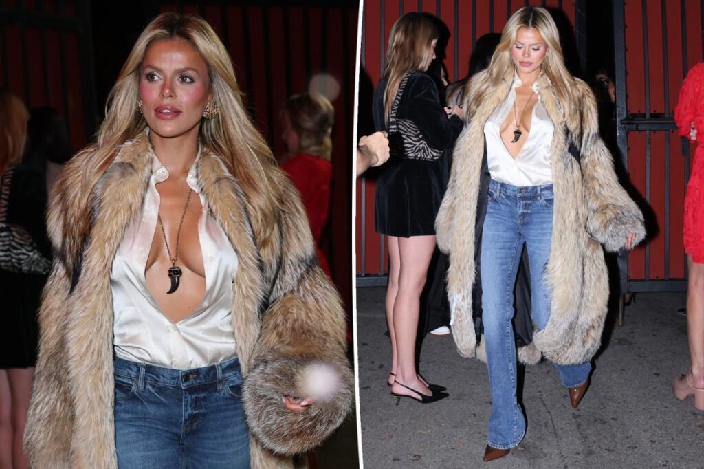 Brooks Nader suffers wardrobe malfunction after spilling out of unbuttoned blouse