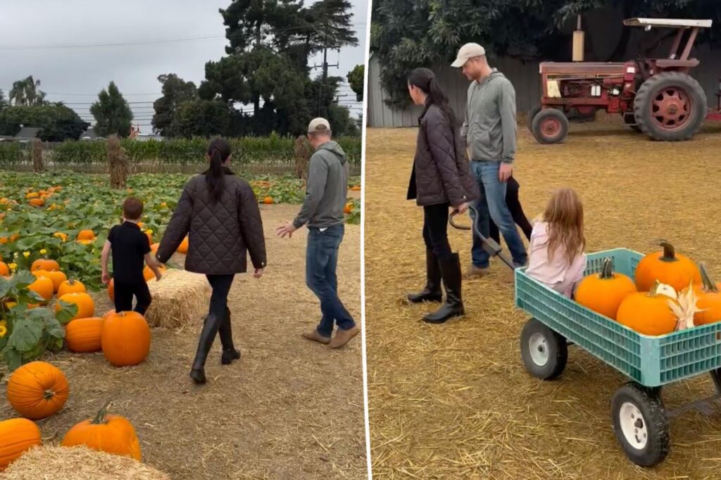 Meghan Markle and Prince Harry enjoy a fall day in a pumpkin patch with their kids