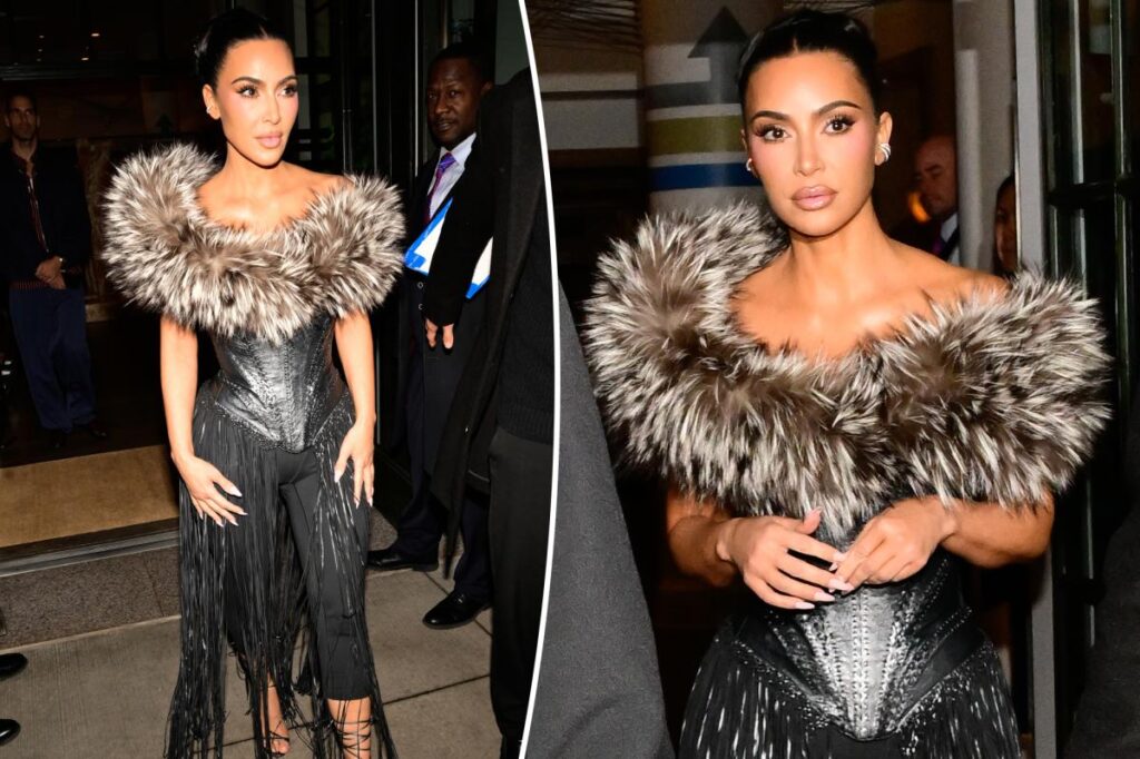 Kim Kardashian channels medieval glamor in vintage fur corset with floor-covering fringe
