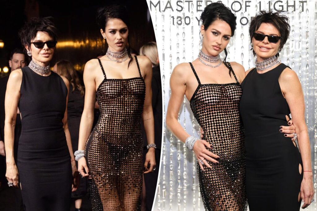 Amelia Gray Hamlin sparkles in see-through dress at Swarovski party with Lisa Rinna