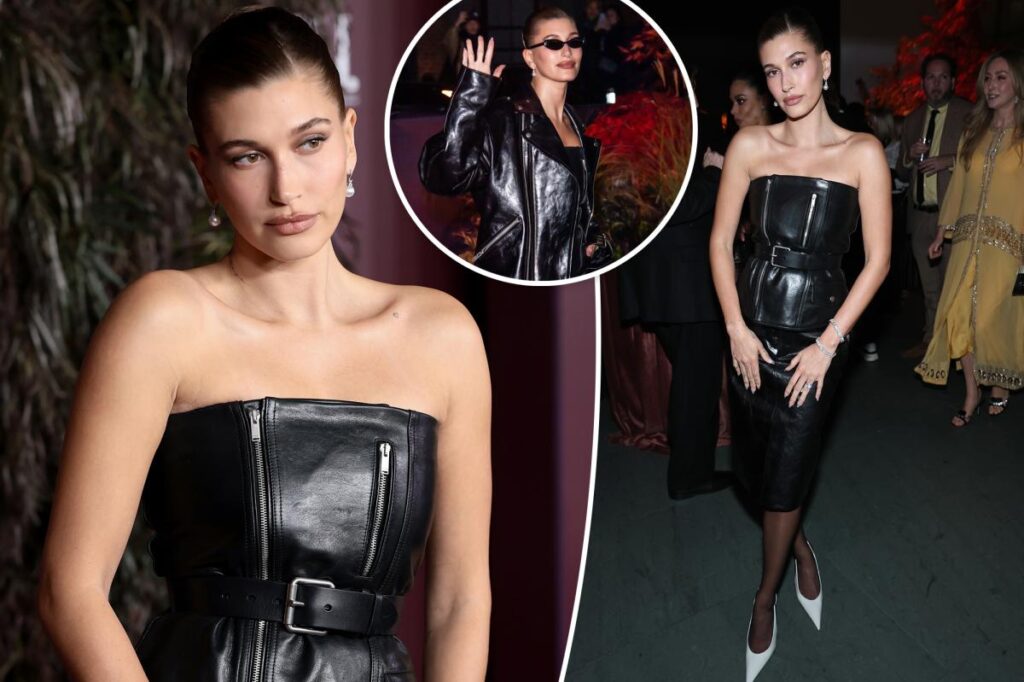 Hailey Bieber wears head-to-toe leather look to the WSJ Innovators Awards in New York City
