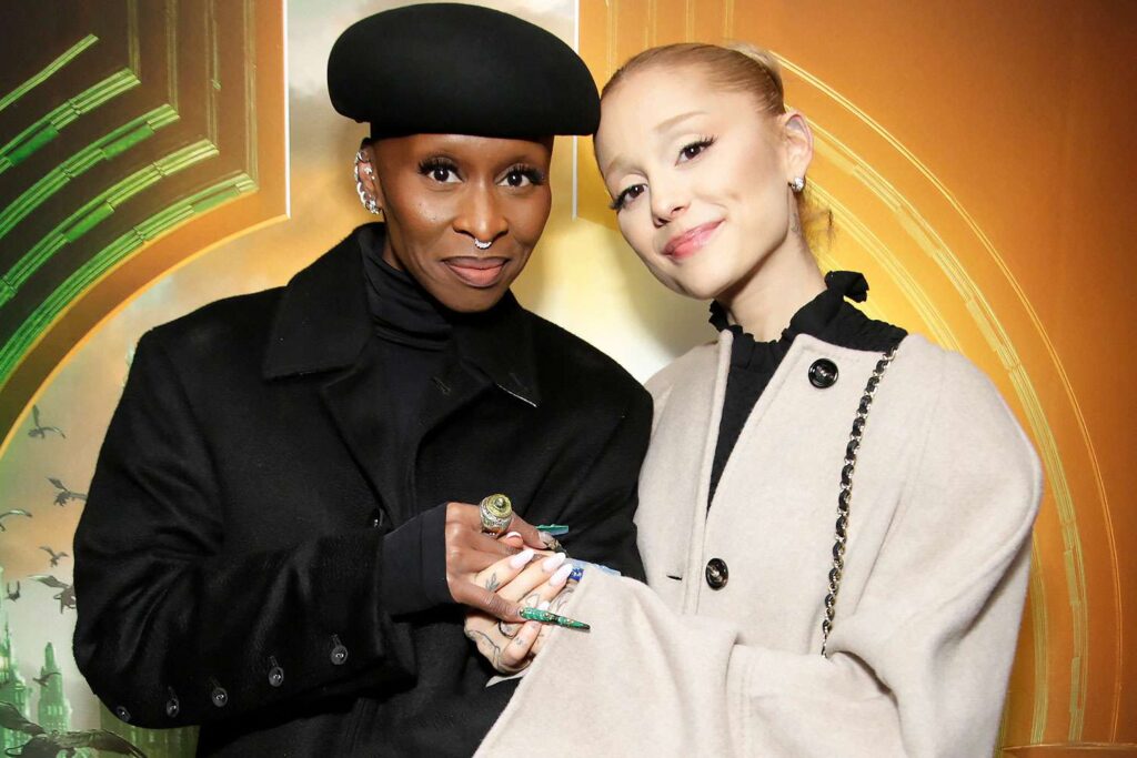 Ariana Grande and Cynthia Erivo help clean up spilled champagne fan