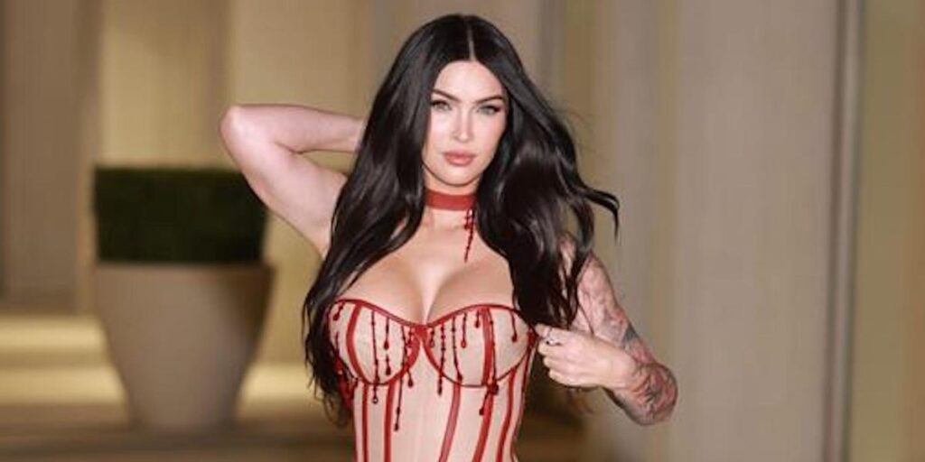 Megan Fox wears a strapless nude corset dress with Halloween vibes