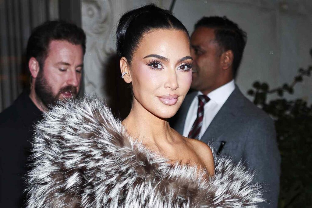 Kim Kardashian rocks a fur and leather corset on a night out in New York