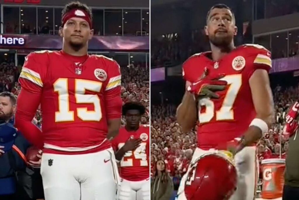Travis Kelce and Patrick Mahomes have hilariously different reactions to the national anthem