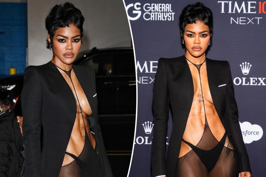 Teyana Taylor shows off her abs in a sheer thong dress on the Time100 Next 2025 red carpet