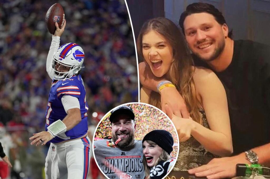Josh Allen pulls Travis Kelce and gives sweet nod to wife Hailee Steinfeld during Buffalo Bills touchdown