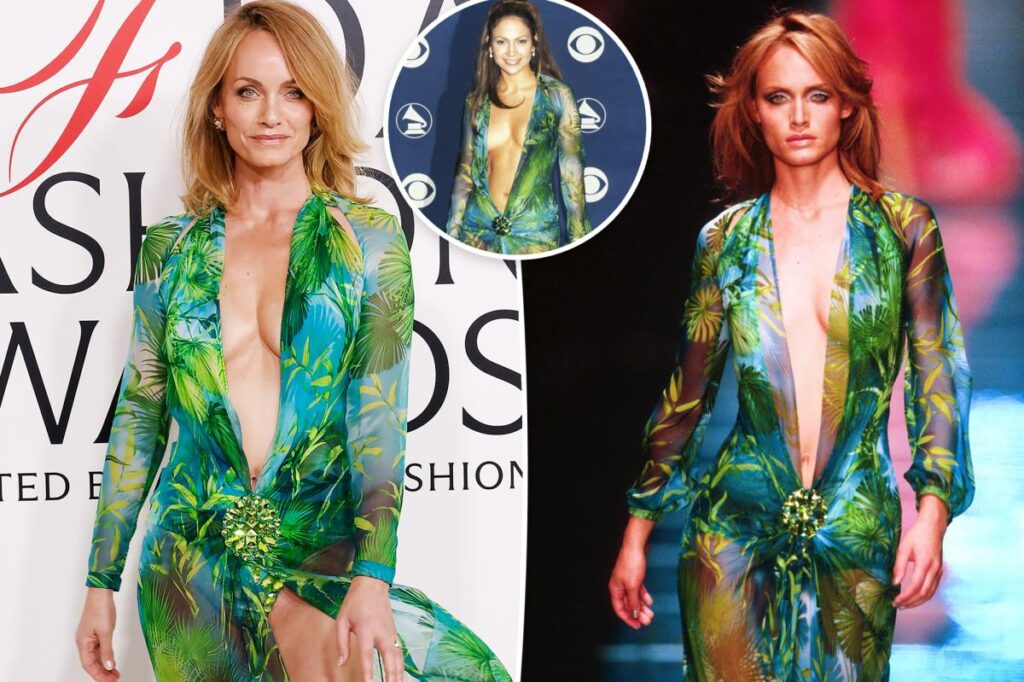 Amber Valletta wears Jennifer Lopez’s famous Versace dress at the 2025 CFDA Awards after first modeling on the runway in 1999