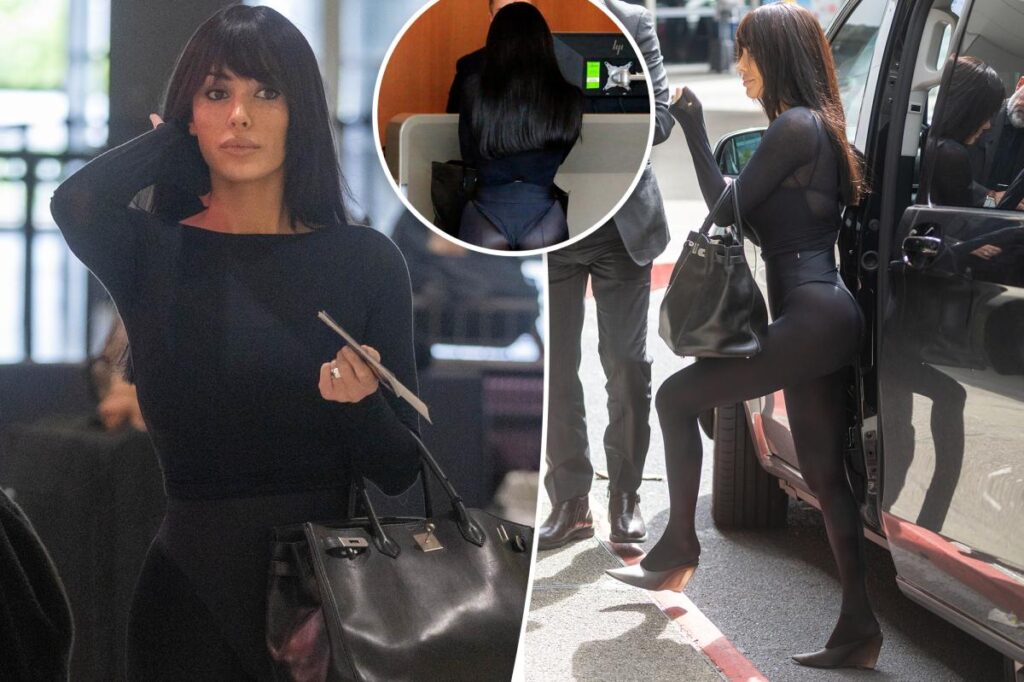 Bianca Sensoroli wears thong and Birkin bag without pants at Melbourne Airport