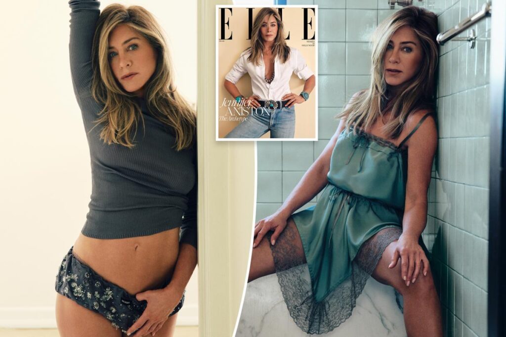 Jennifer Aniston wears Miu Miu underwear for Elle magazine photoshoot