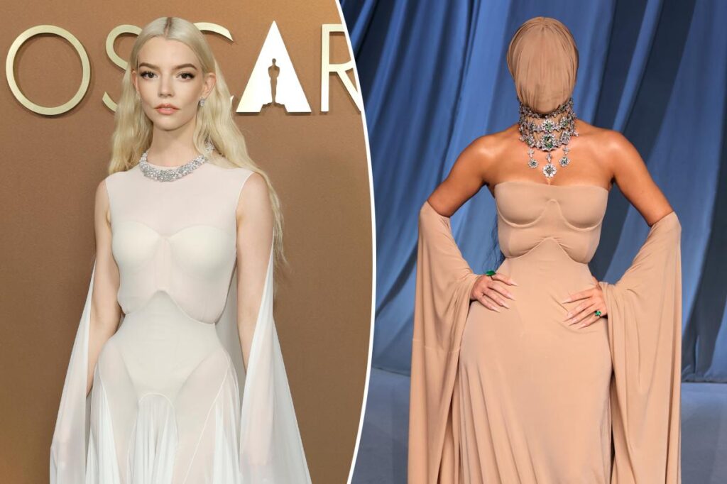 Anya Taylor-Joy wears sheer white Margiela Haute Couture gown without mask at Governors Awards 2025