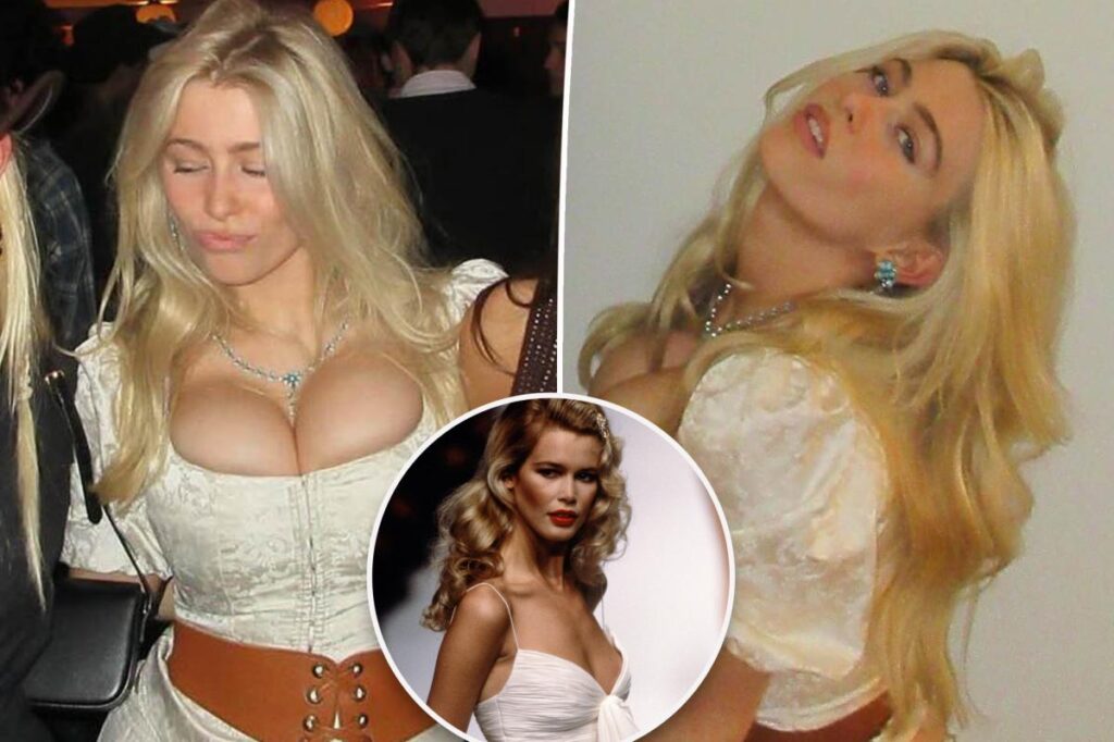Claudia Schiffer’s lookalike daughter Clementine, 21, wears a white belted corset on Instagram