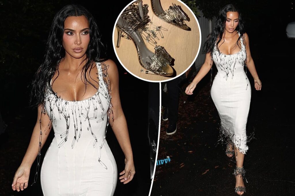 Kim Kardashian wears safety pin dress and shoes to Petra Collins’ party