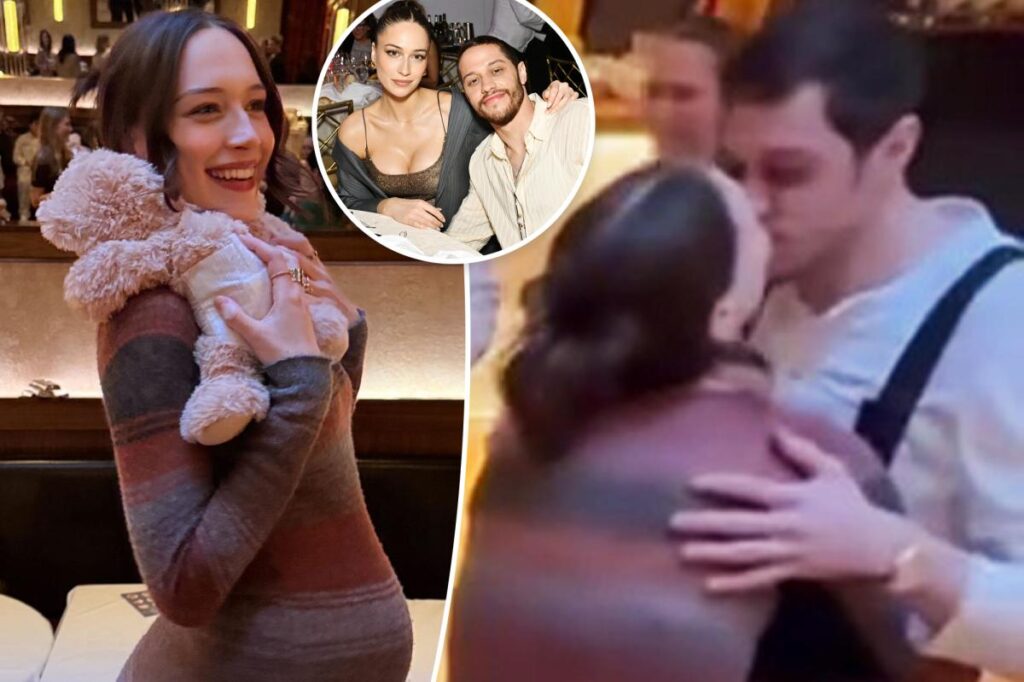 Pete Davidson and Elsie Hewitt kiss at baby shower