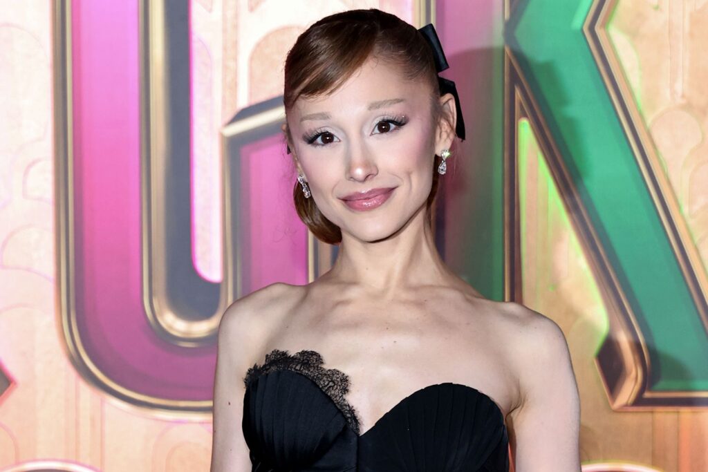 Ariana Grande wears two-tone dress at NYC Wicked: For Good premiere