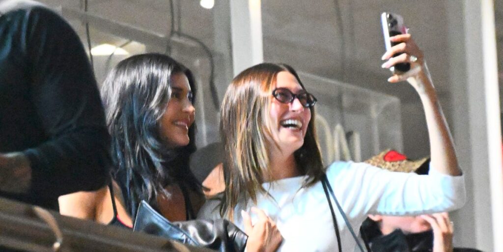 Hailey and Justin Bieber wear Marty Supreme merchandise