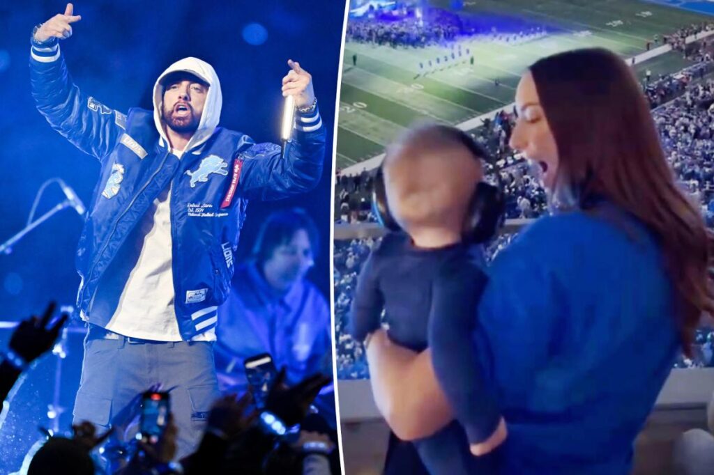 Eminem’s daughter Hailey Jade gives glimpse of son watching rapper’s NFL halftime show