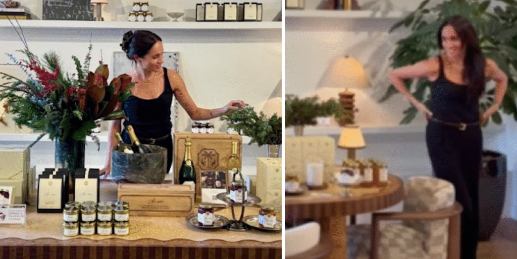 Meghan Markle wears black tank and belted pants at As Ever pop-up