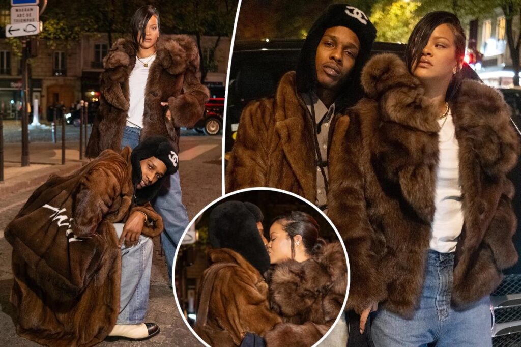 Rihanna and A$AP Rocky’s twins enjoy romantic date night in Paris in fur coats
