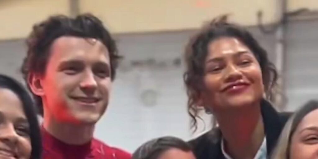 Zendaya and Tom Holland share a sweet moment with fans on the set of Spider-Man