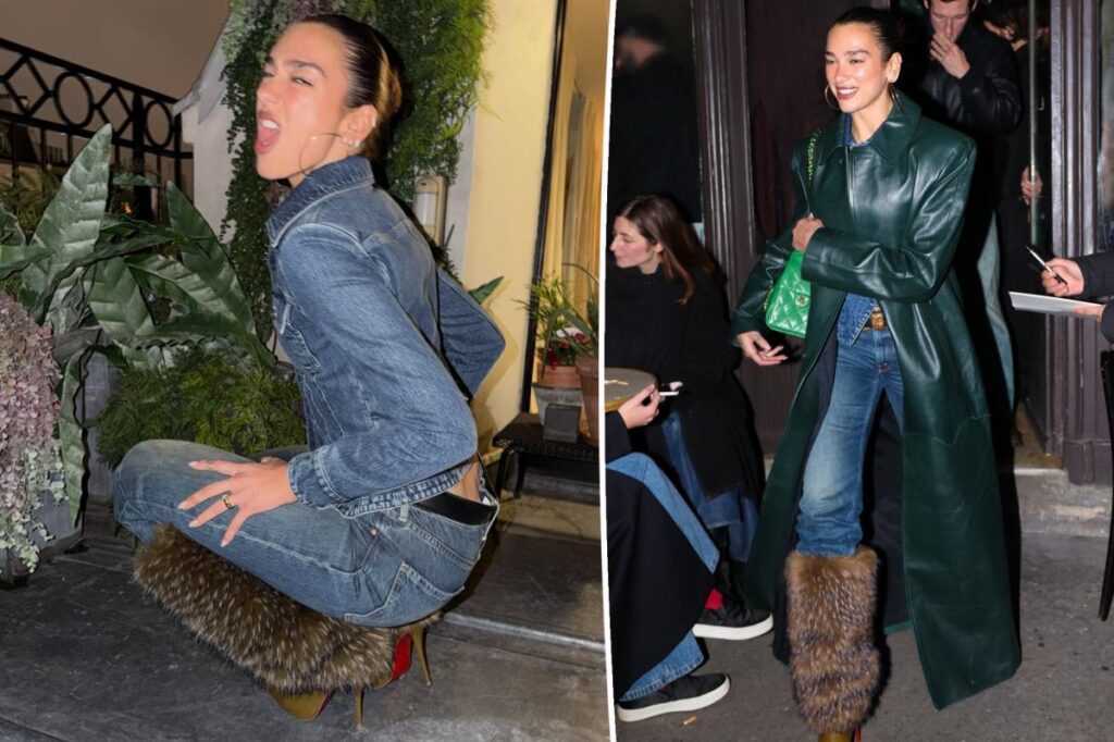 Dua Lipa adds drama to her Canadian tuxedo with faux fur boots