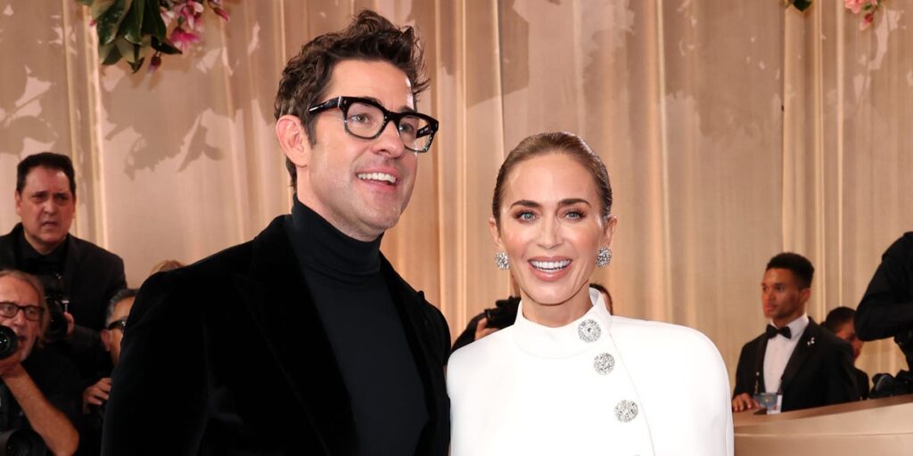 Emily Blunt and John Krasinski bring date night glam to the 2026 Golden Globes