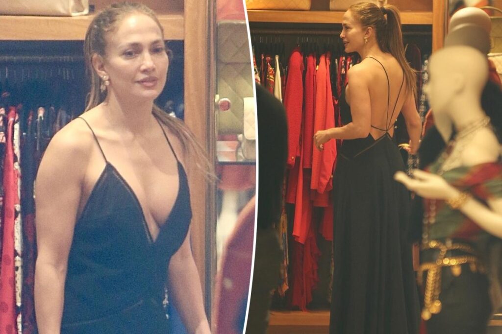 Jennifer Lopez rocks a skimpy low-cut dress while shopping in Beverly Hills
