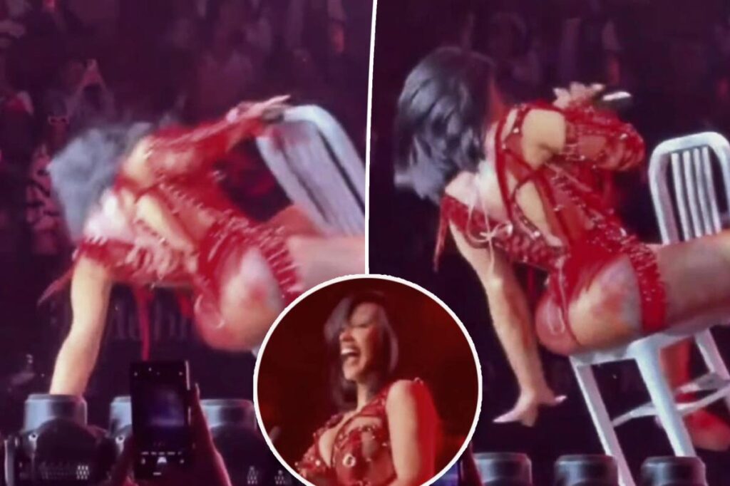 Cardi B falls off chair during ‘Little Miss Drama’ tour