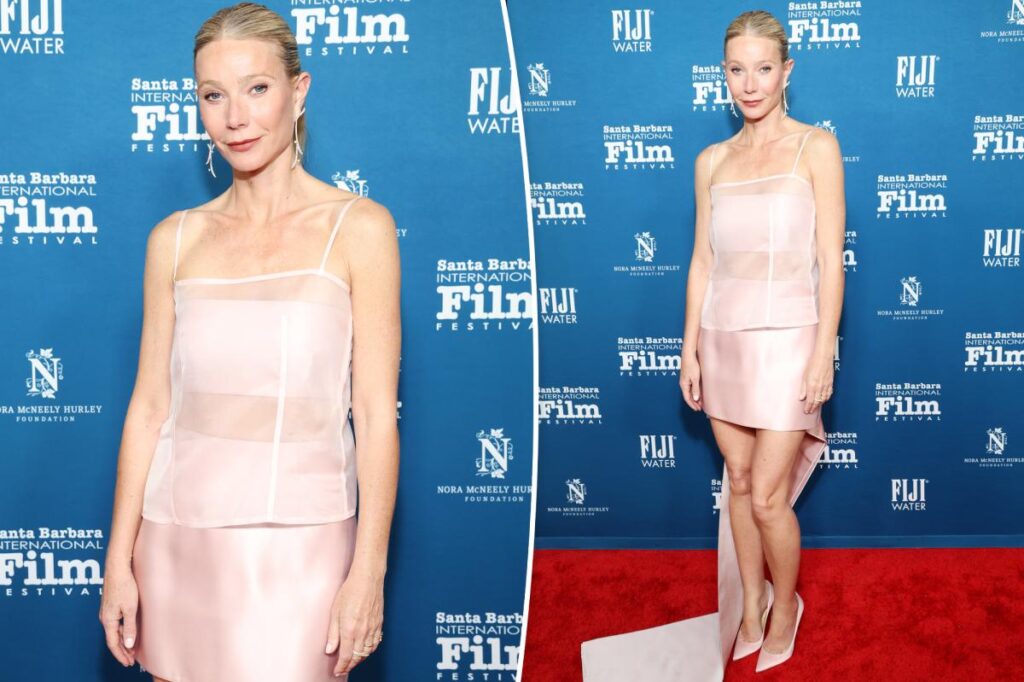 Gwyneth Paltrow wears sheer pink Prada on the Santa Barbara International Film Festival red carpet