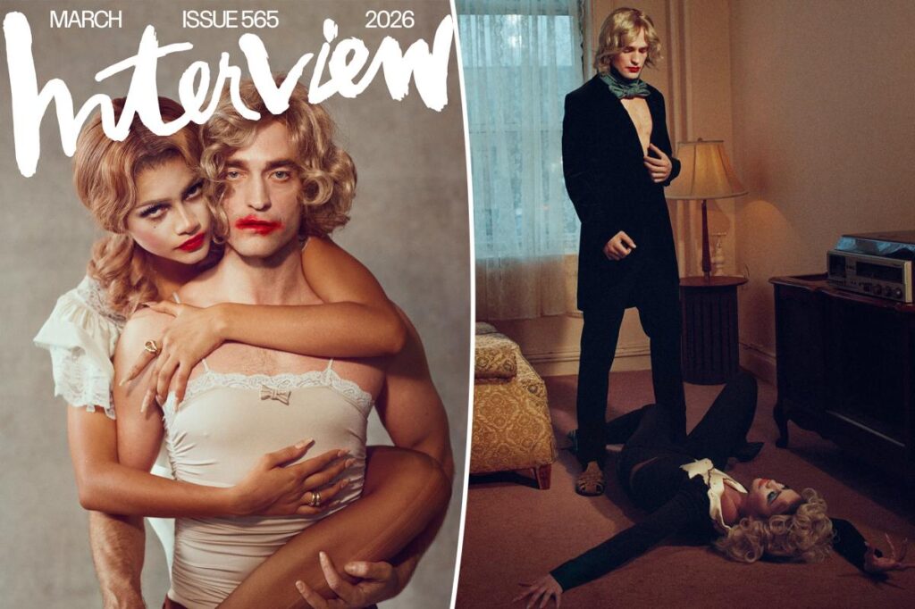 Zendaya and Robert Pattinson pose for Interview Magazine in makeup and lace