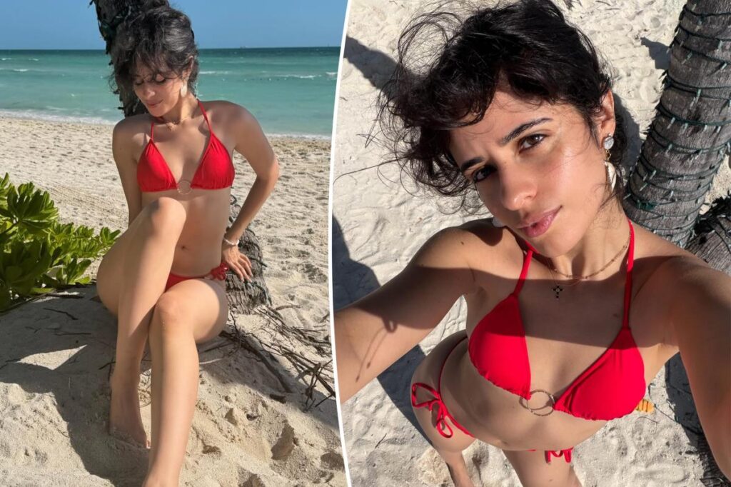 Camila Cabello looks sexy in red string bikini on beach vacation