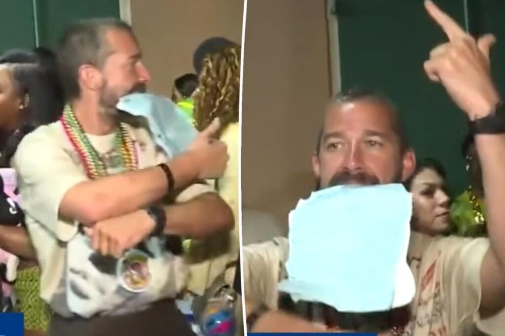 Shia LaBeouf mocks arrest as he dances with prison papers in his mouth
