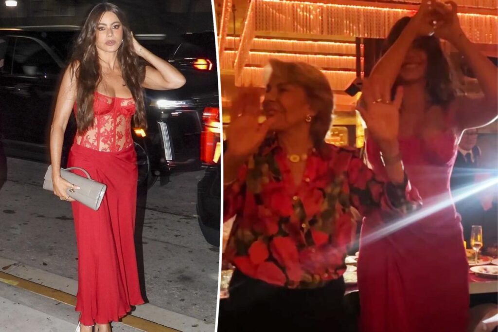 Sofia Vergara transforms into a family festival in plunging red dress for dinner in Miami