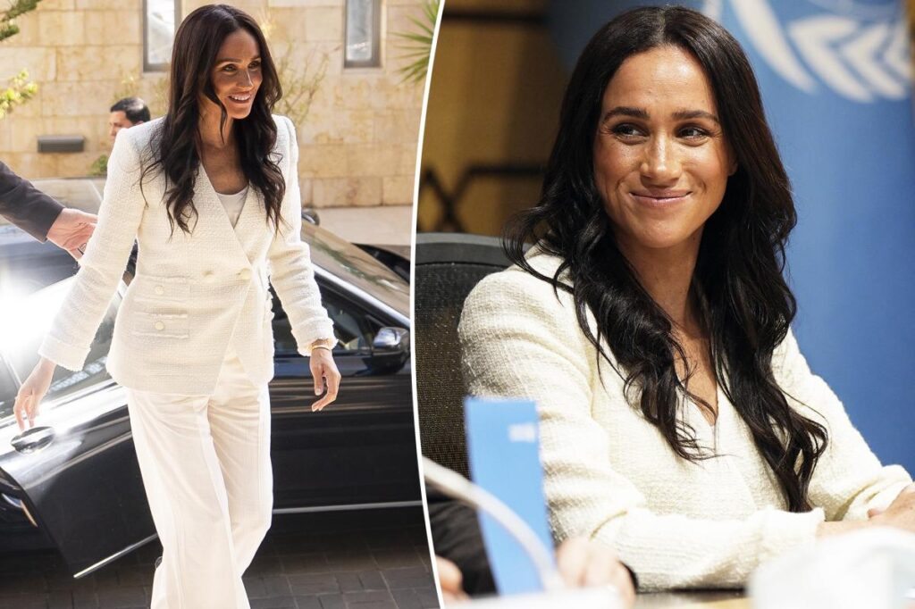 Meghan Markle chooses polished white tweed for surprise trip to Jordan