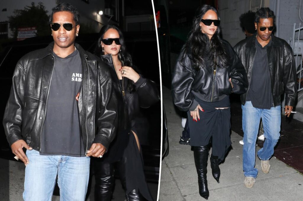 Rihanna and A$AP Rocky coordinate leather outfits for date night