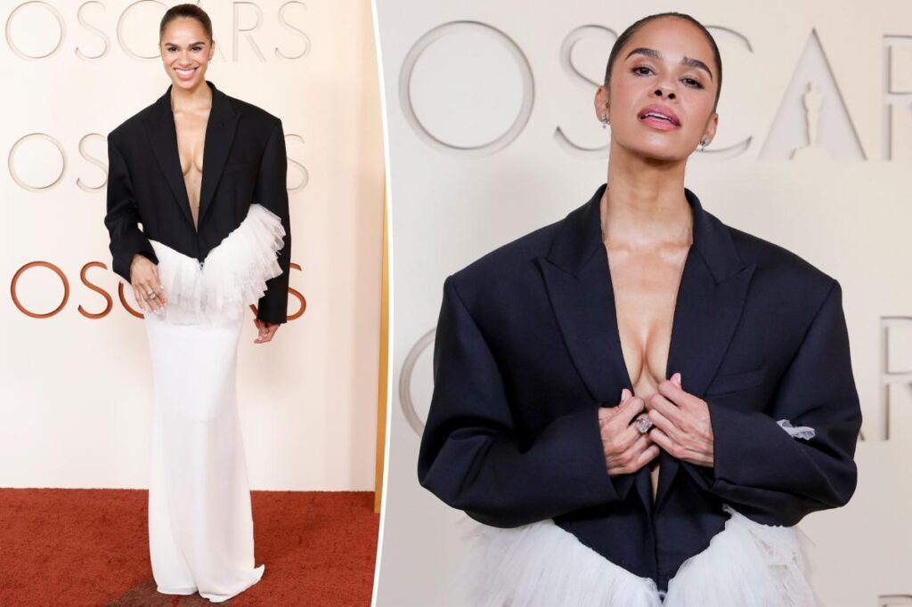 Misty Copeland is a high fashion ballerina on the Oscar 2026 red carpet in a tutu dress