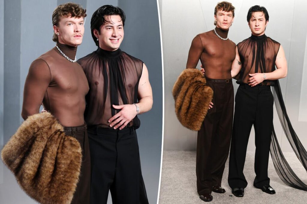 ‘Heated Rivals’ Twins Hudson Williams and Connor Story Attend Vanity Fair Oscar Party 2026 Wearing Light Shirts