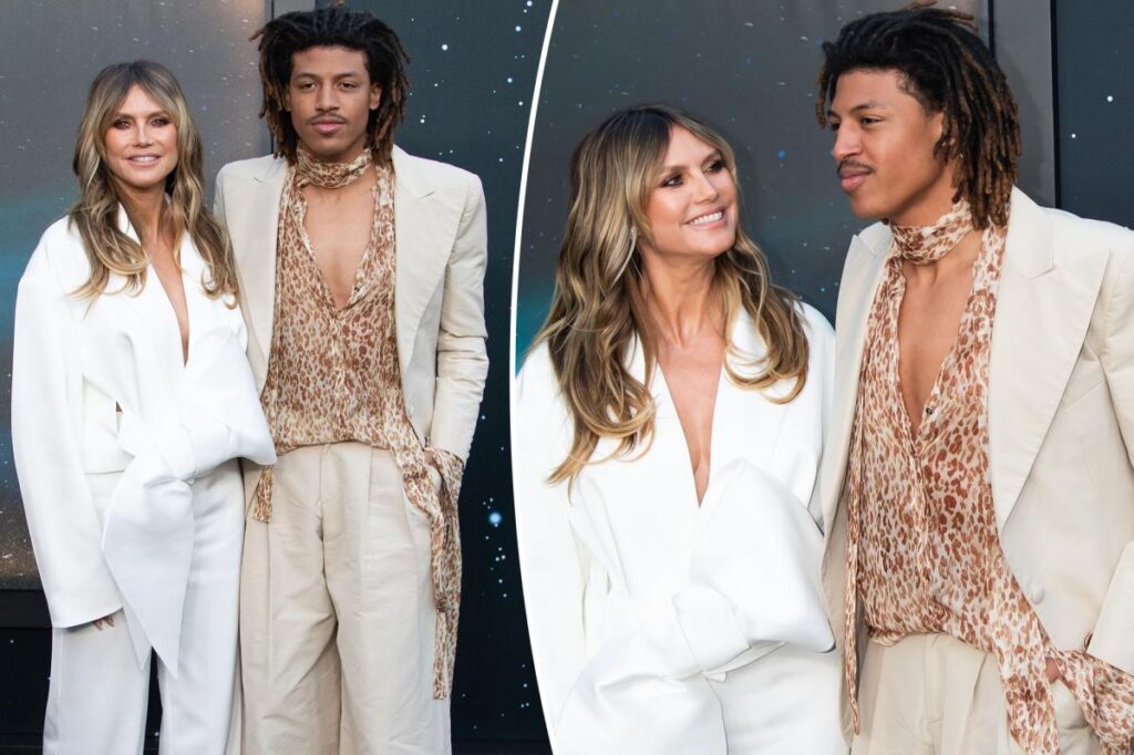 Heidi Klum’s son Henry Samuel, 20, towers over models on the red carpet