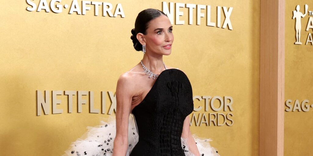 Demi Moore wears black tulle-encrusted Schiaparelli dress to the 2026 Actor Awards