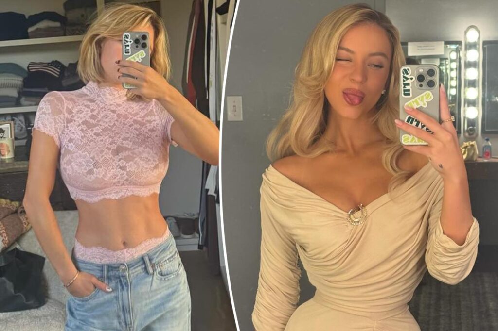 Sydney Sweeney pairs peek-a-boo underwear with sheer lace crop top