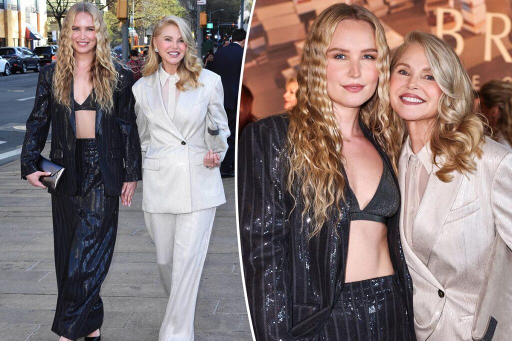 Christie Brinkley and Sailor Brinkley Cook wear matching sequin suits in New York