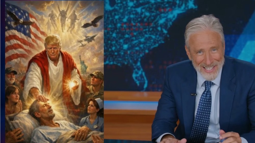 Jon Stewart slams Donald Trump for saying Jesus photo was ‘me as a doctor’