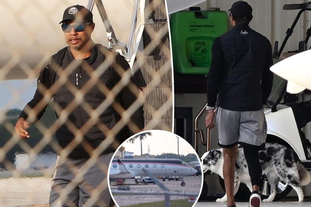 Tiger Woods posed for photo exiting private plane after month-long rehabilitation following DUI arrest