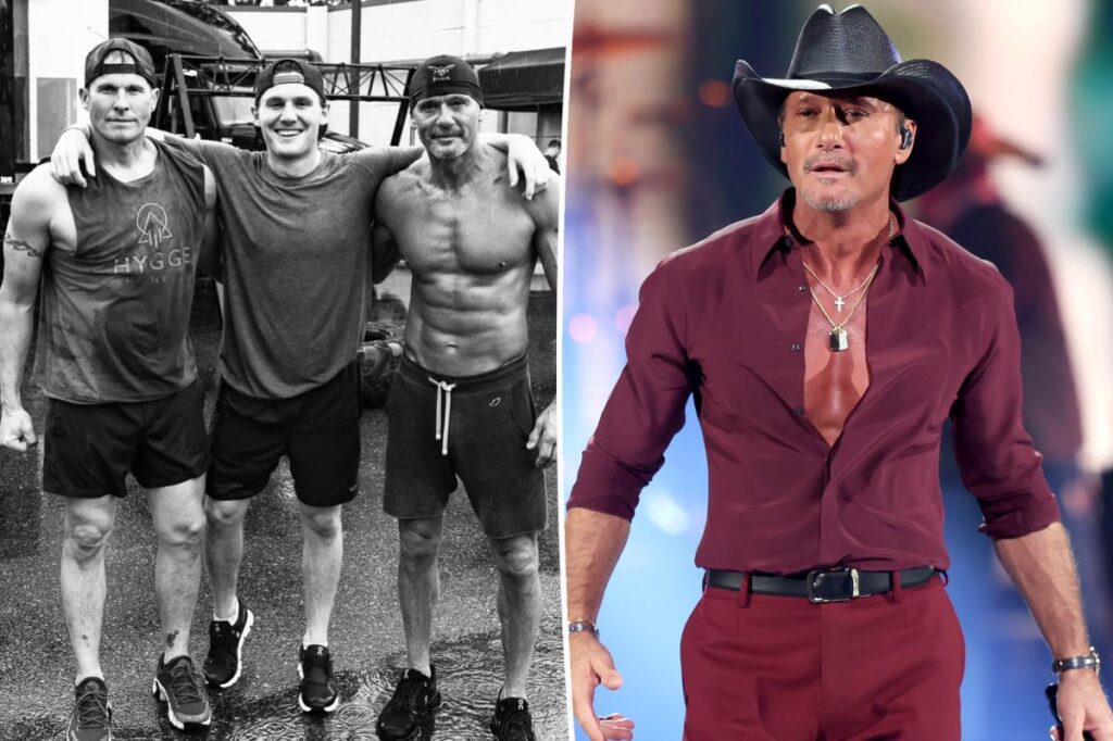 Tim McGraw shows off ripped abs in photo with brothers