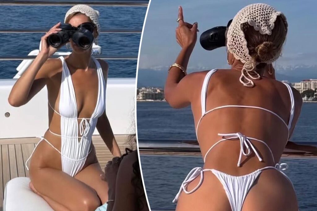 Bella Hadid’s skimpy swimsuit is completely open at the back and sides