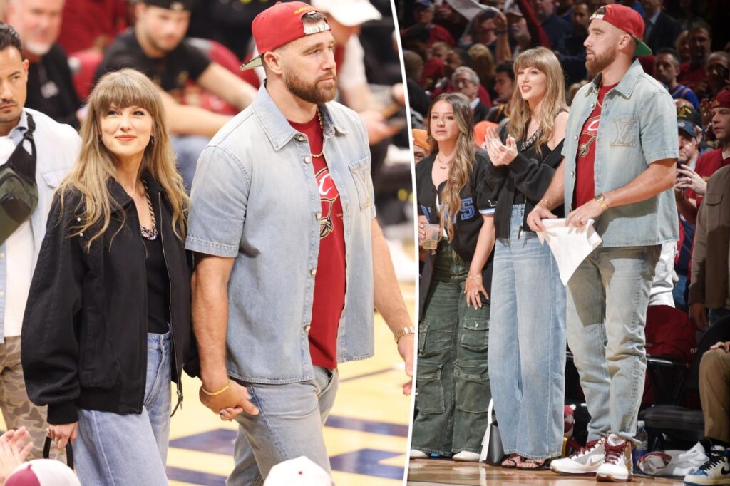Taylor Swift and Travis Kelce wear denim for courtside date at Cavaliers vs. Knicks game
