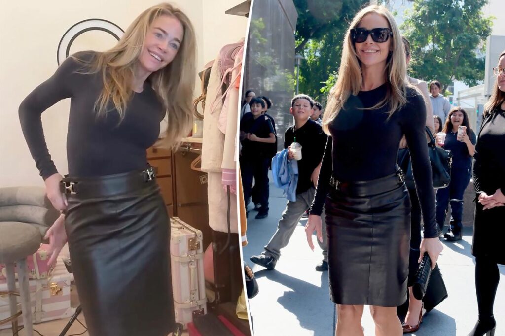 Denise Richards wears Gucci leather look in court with Aaron Phypers