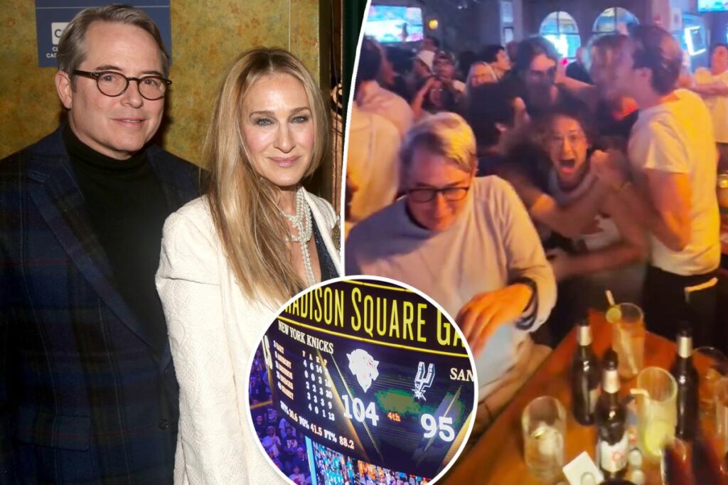 Sarah Jessica Parker, Matthew Broderick and kids celebrate Knicks win at New York bar