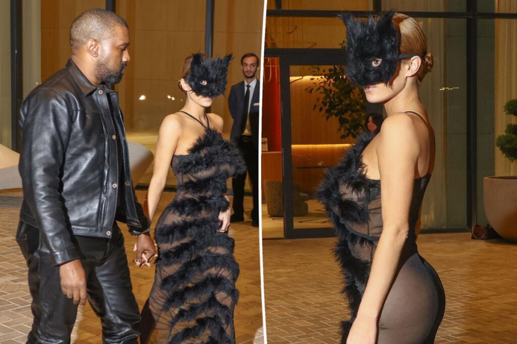 Bianca Sensori frolics in a cat face mask and sheer dress – wearing nothing underneath